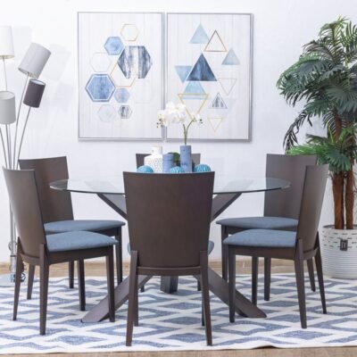 Alternative view of Vanessa Glass Top Round Dining Table + 6 Chairs