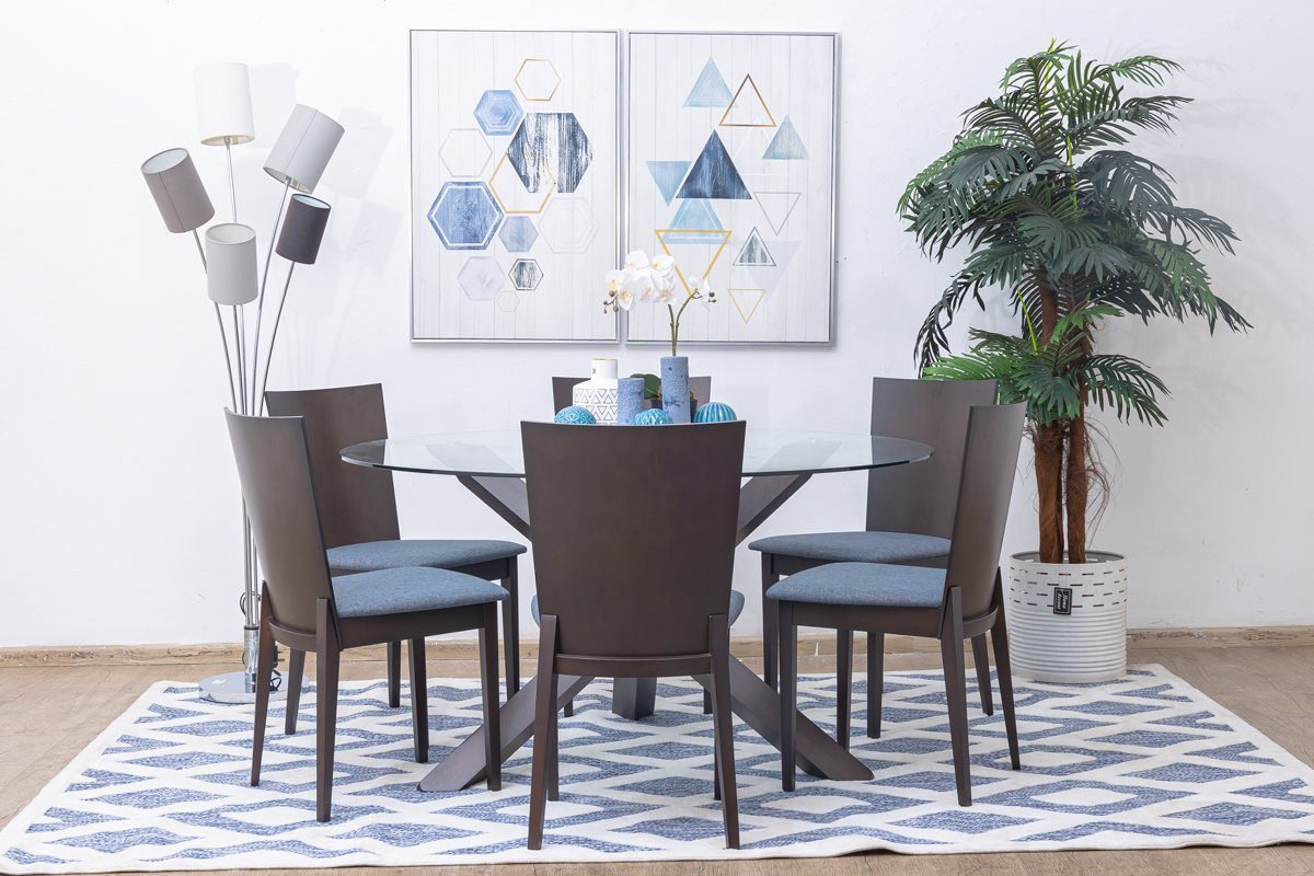 Second image of Vanessa Glass Top Round Dining Table + 6 Chairs