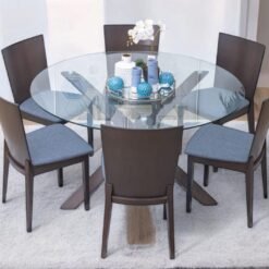 Vanessa Glass Top Round Dining Table + 6 Chairs