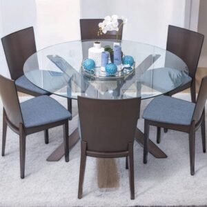Vanessa Glass Top Round Dining Table + 6 Chairs