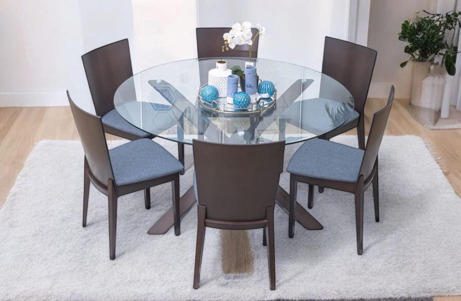 Vanessa Glass Top Round Dining Table + 6 Chairs
