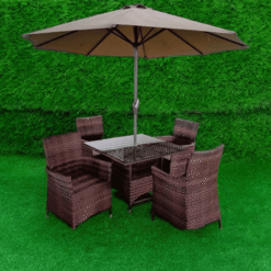 Canopy-Outdoor Square Dining Table + 4 Chairs + Umbrella