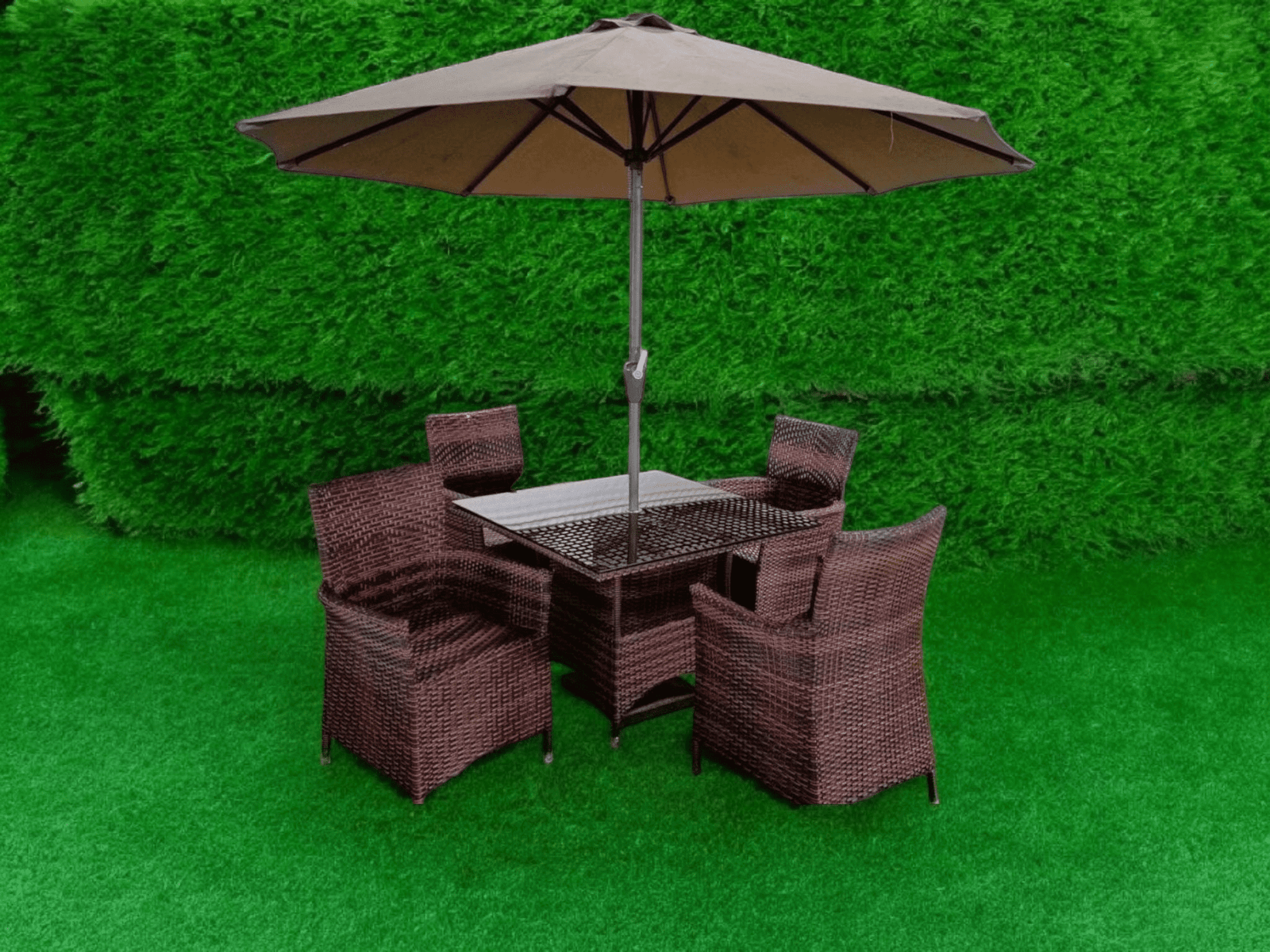 Canopy-Outdoor Square Dining Table + 4 Chairs + Umbrella