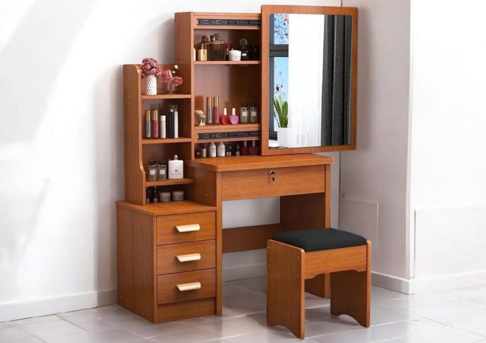 Second image of Velma-Brown-Dressing Table with Make-up Stool