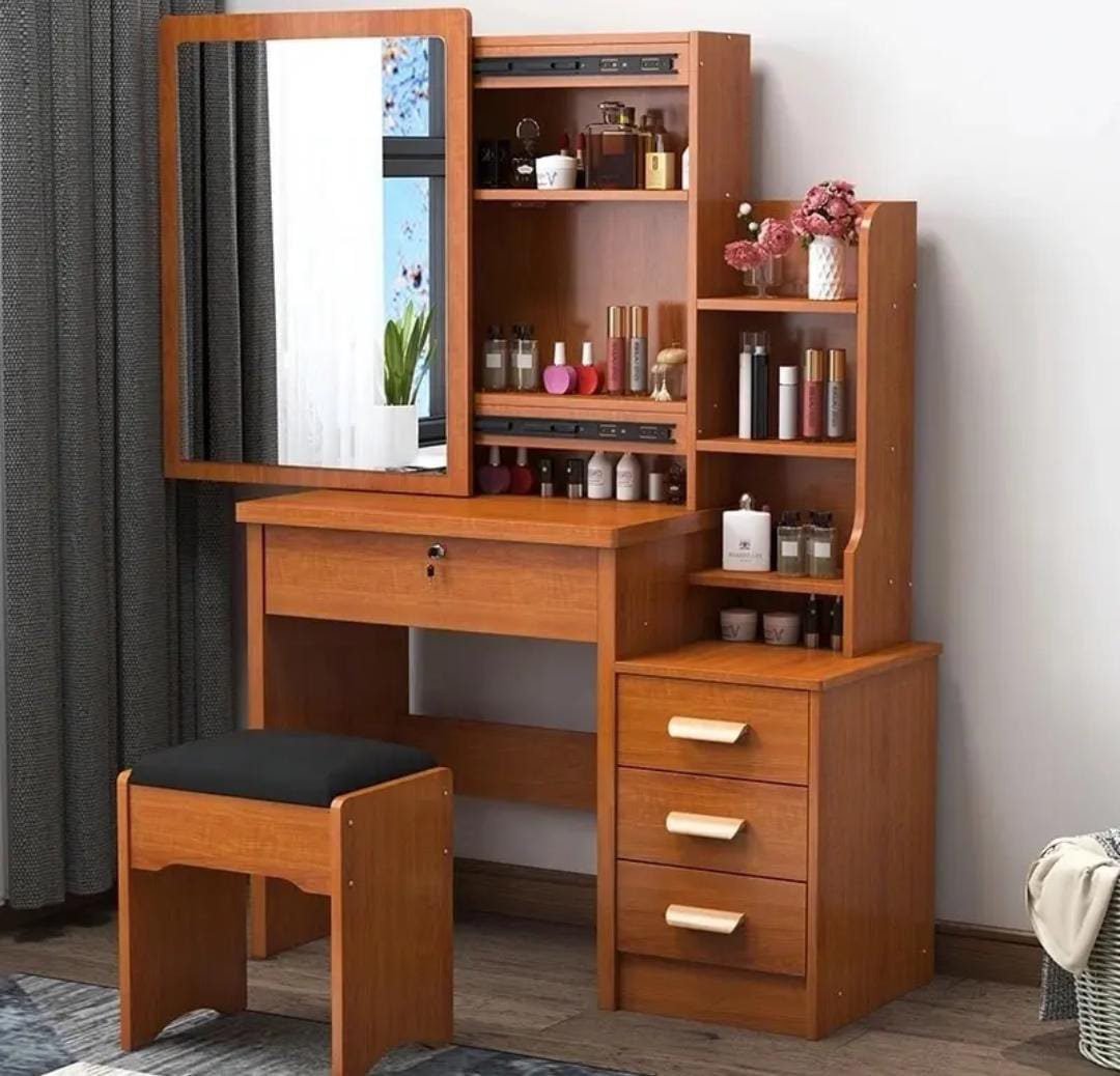 Velma-Brown-Dressing Table with Make-up Stool