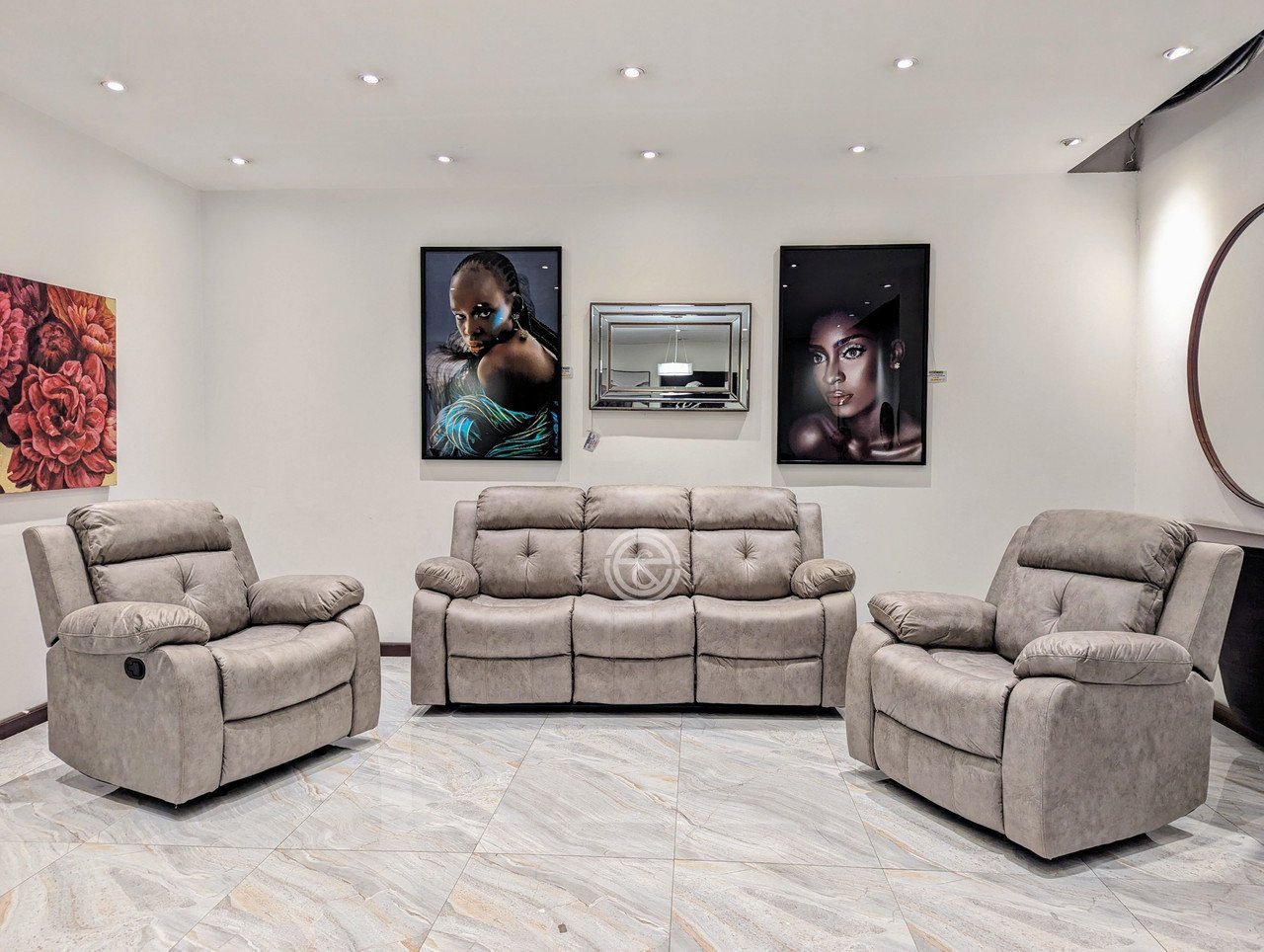 Berima-5 Seater Fabric Recliner Sofa in Grey