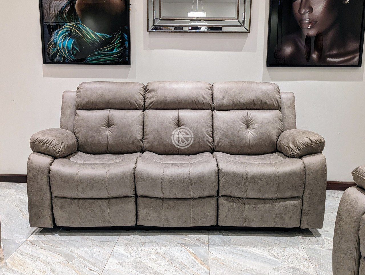 Second image of Berima-5 Seater Fabric Recliner Sofa in Grey
