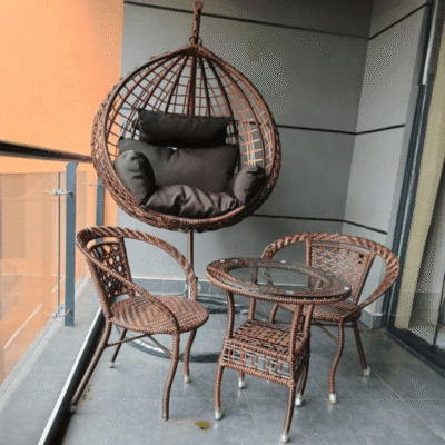 Balcony Swing Table + 4 Chairs (Brown)
