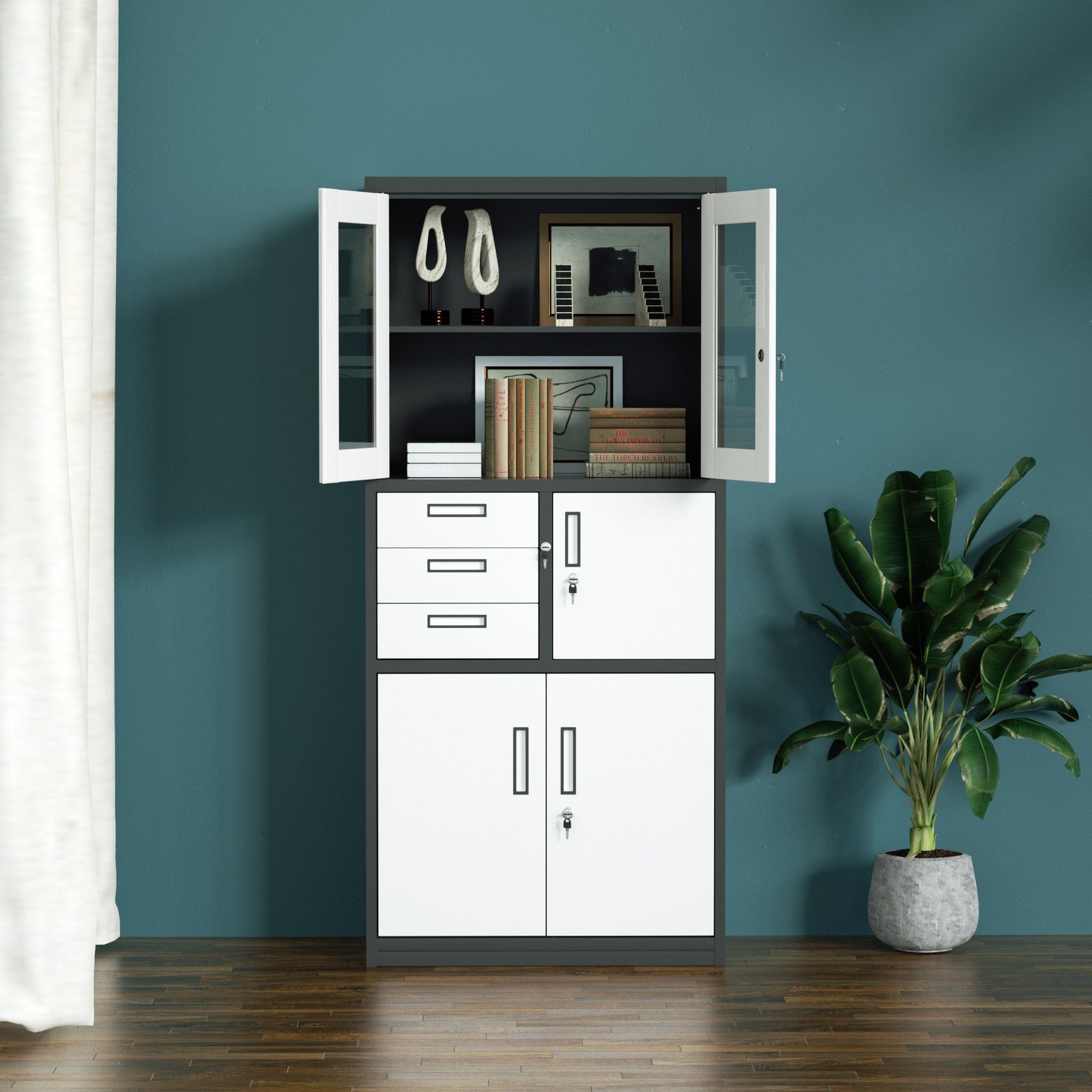 Steel Filing Cabinet With Safety Box (Grey)