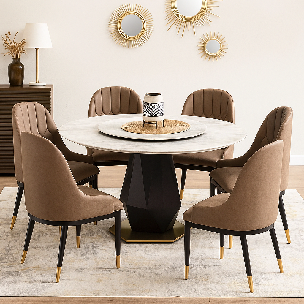Second image of Lunara Marble Dining Table + 6 Dining Chairs