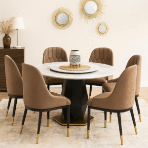 Lunara Marble Dining Table + 6 Dining Chairs