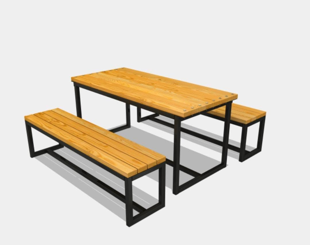 Combo Unit With 2 Wooden Benches And Metal Frame